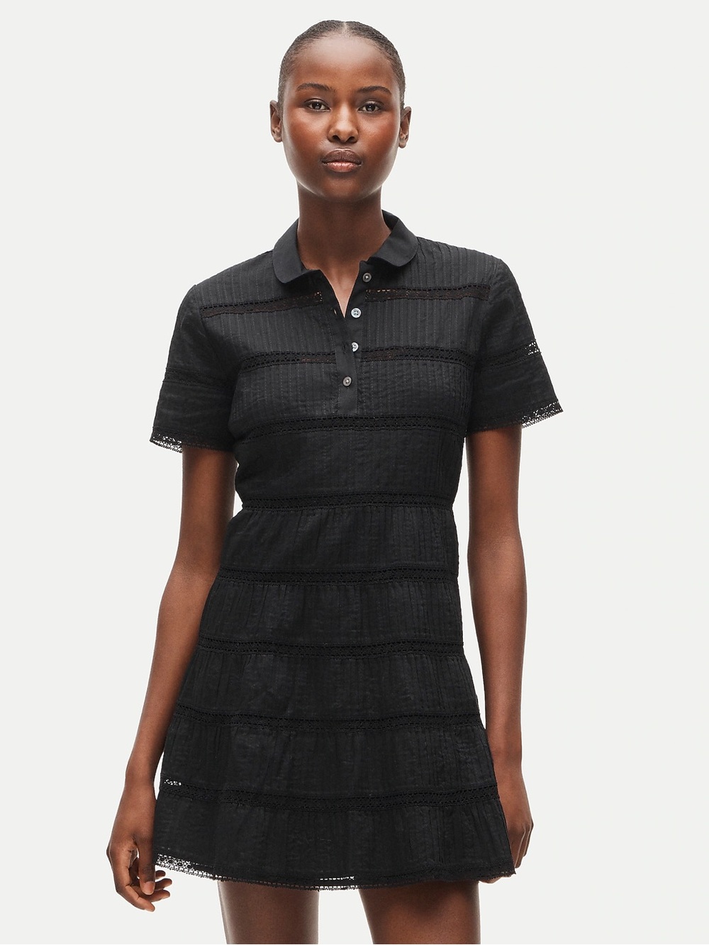 J Crew Tiered shirt-dress in cotton voile Black Color Size 4 Small NWT